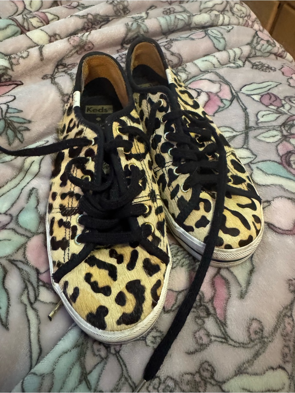 Keds Women’s Leopard Print Low-Top Sneakers in Black and Tan
